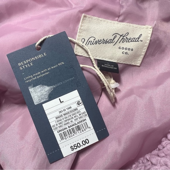 NWT Universal Thread Collared Sherpa Bomber Jacket Mauve Magic Size Large L NEW - Picture 14 of 14